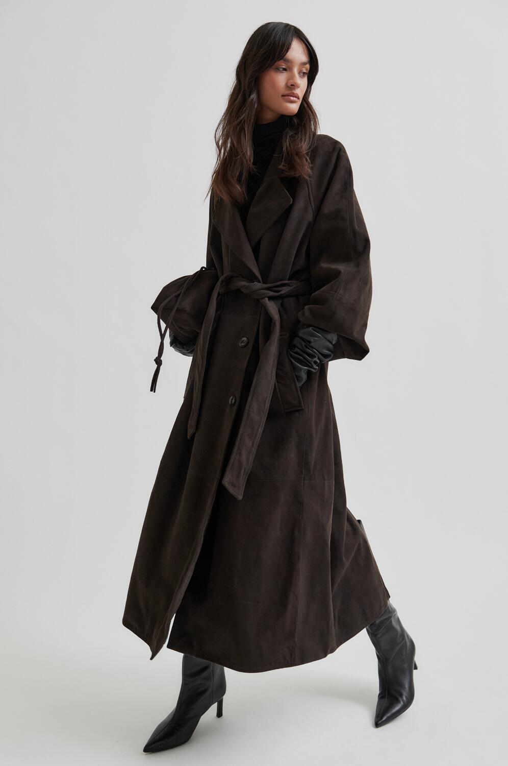 Noomi Suede trenchcoat - Chocolate Plum